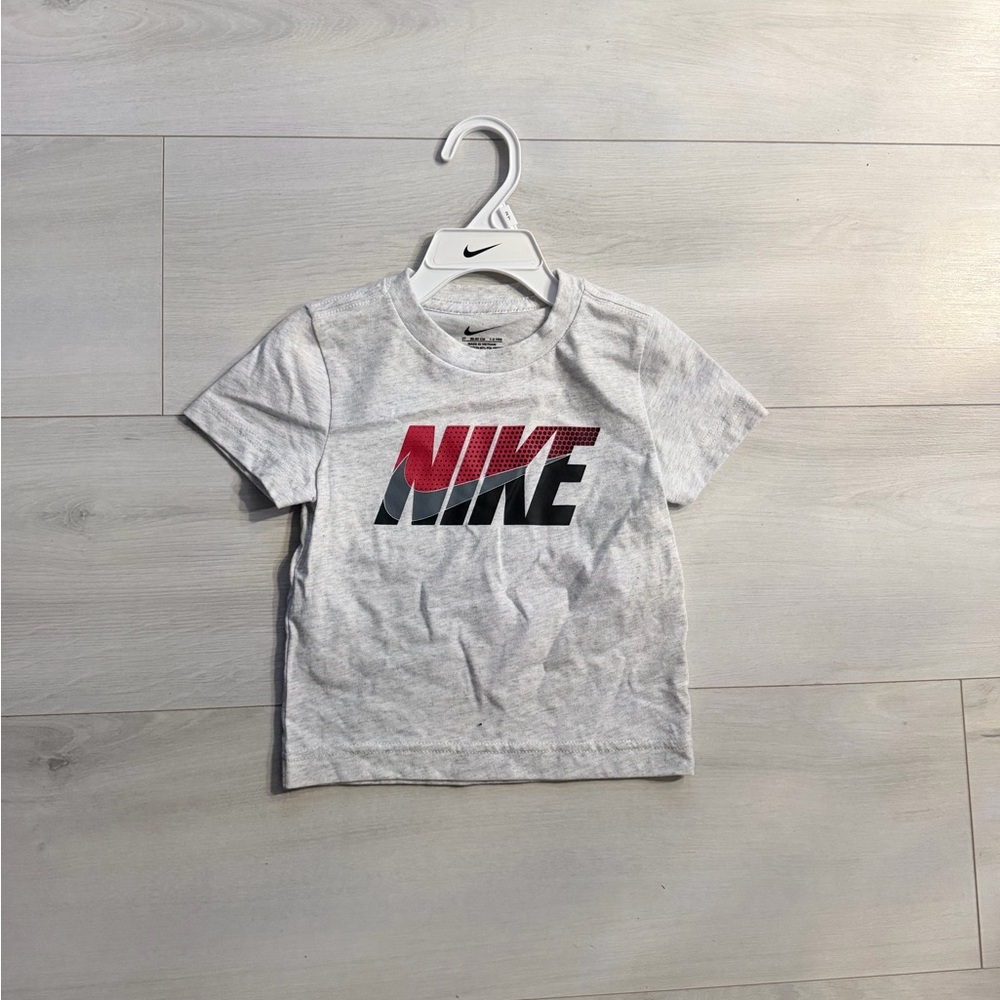 Nike Kids Gray Tee with Red and Black Logo